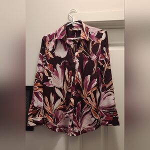 Chico's Plum Floral Button-Down with Pink & Rust Accents